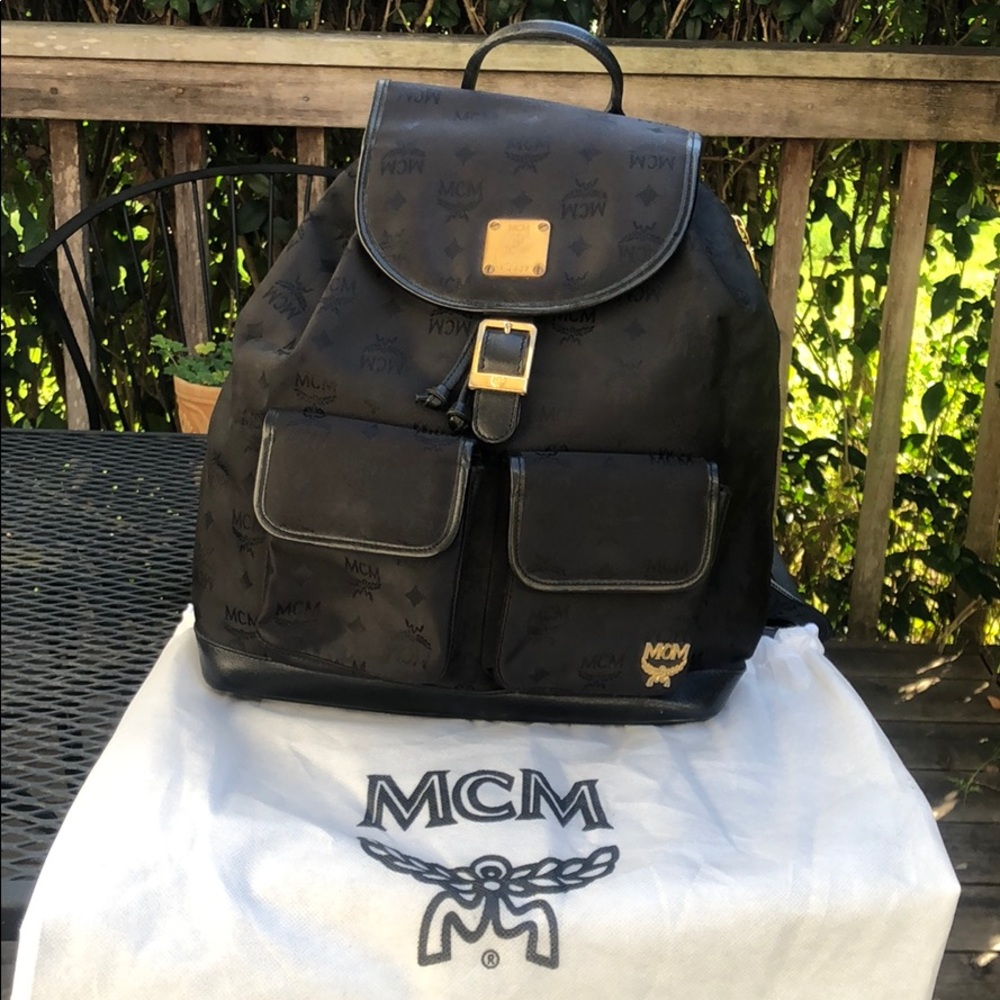MCM Vintage Monogram Nylon Backpack Black/Gold